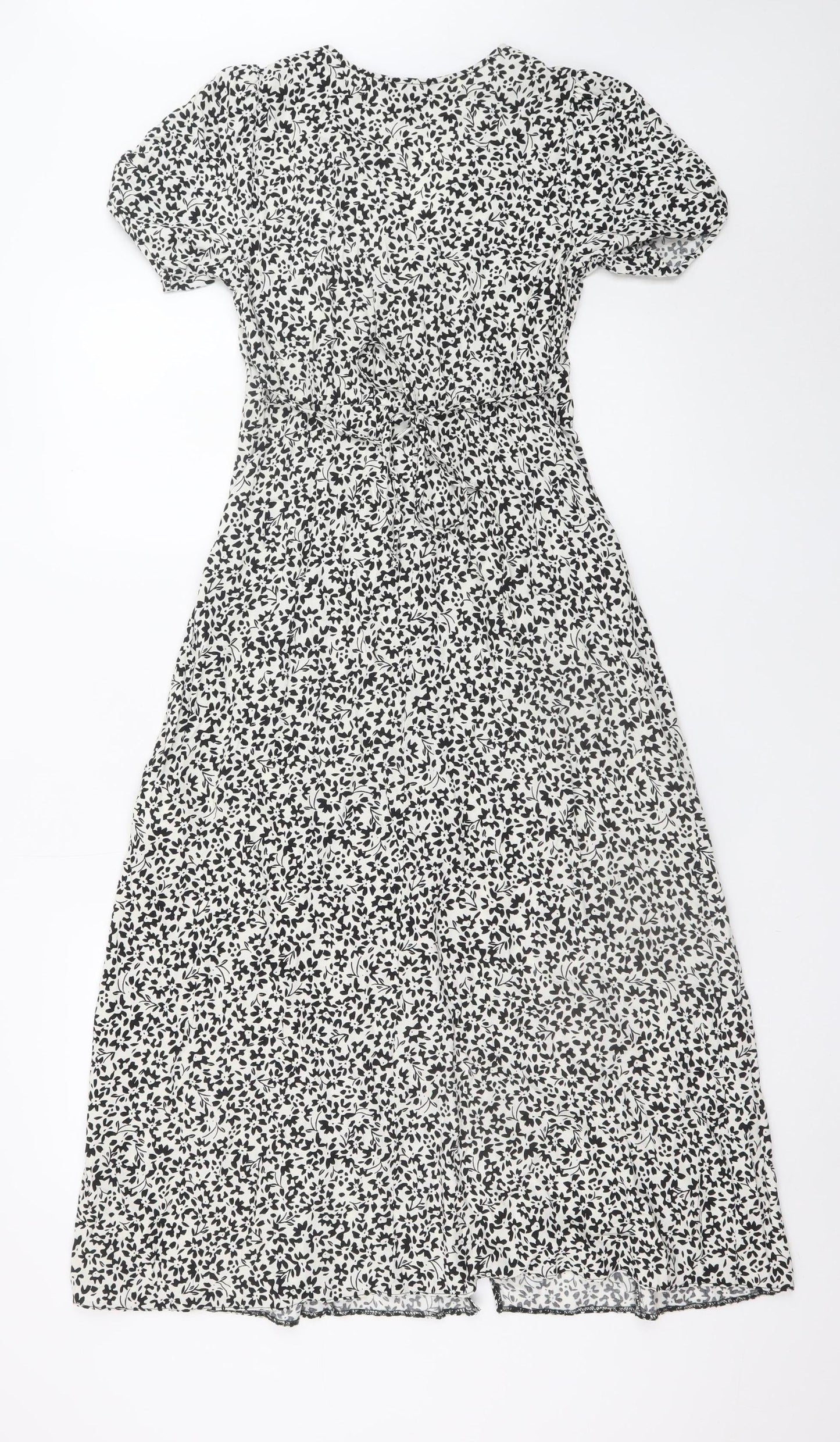 New Look Women's Black Floral Midi Button Front Dress Size 8
