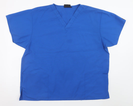 Dickies Women Blue 2XL V-Neck Workwear Short Sleeve Scrub Top