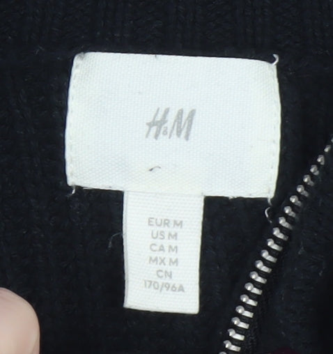 H&M Women’s Black & White Striped High Neck 1/2 Zip Knit Jumper Size 12