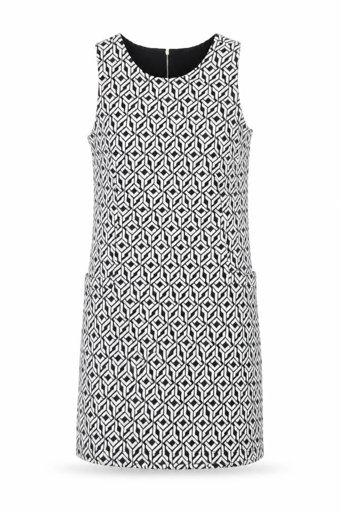 Vestry Women Black Geometric Shift Dress Size 12 Sleeveless