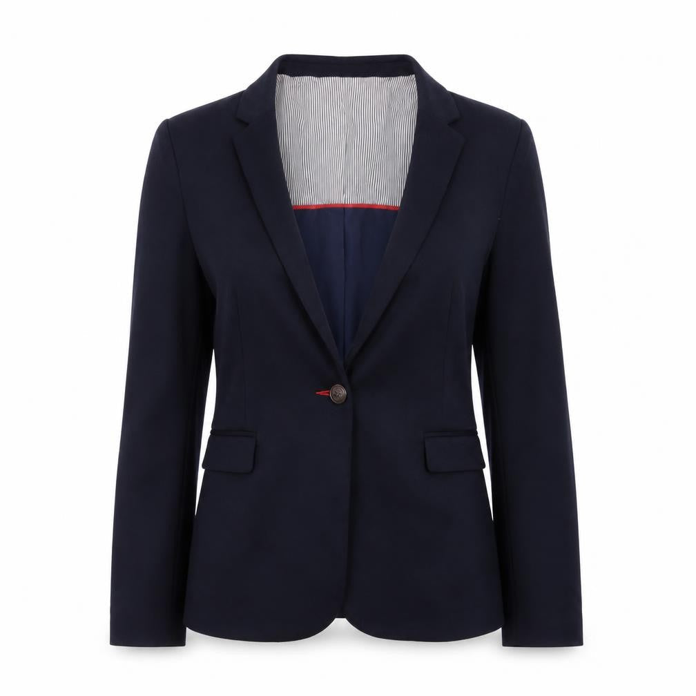 Front view of Dunnes Women’s Navy Blue Blazer, size UK 12, Regular Fit Business Jacket