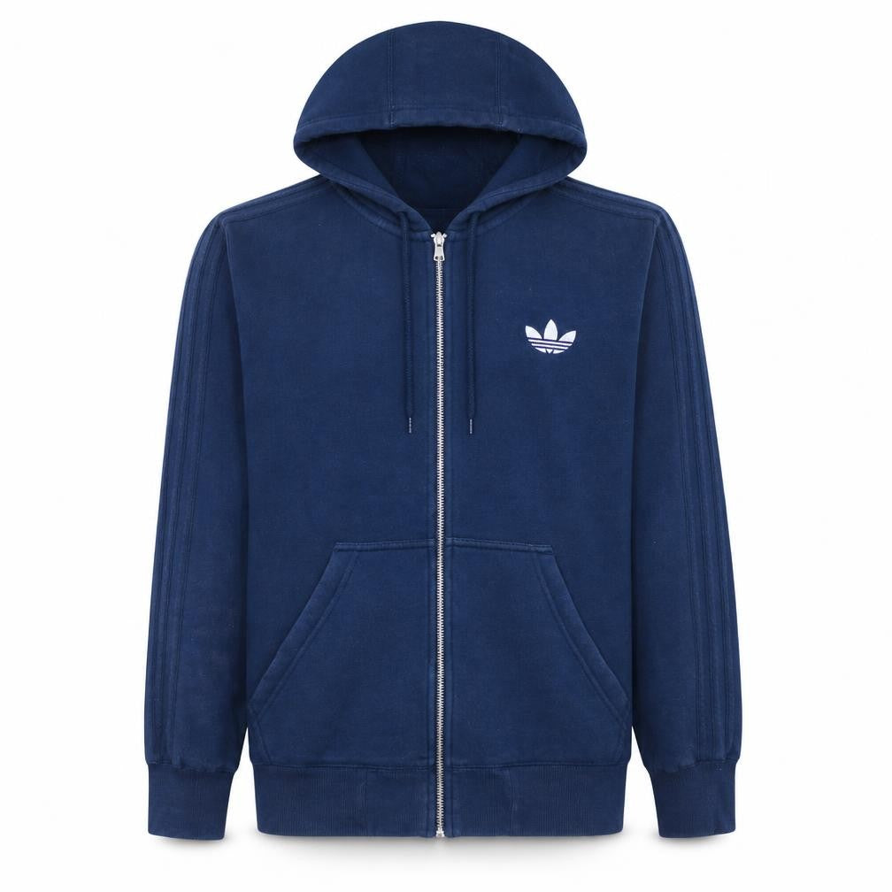 Front view of Adidas Men's Blue Full Zip Hoodie S Classic Sportswear