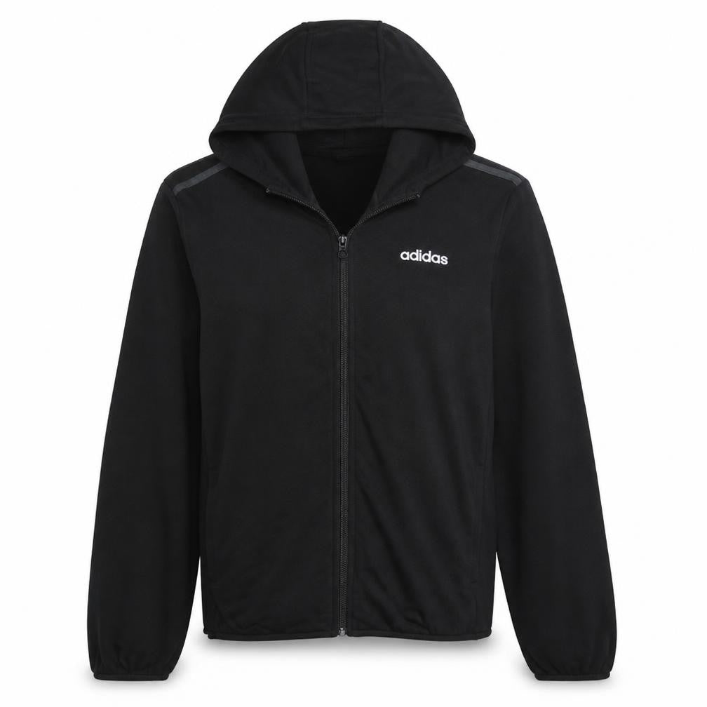 Front view of Adidas women’s black full zip hoodie medium - casual sportswear