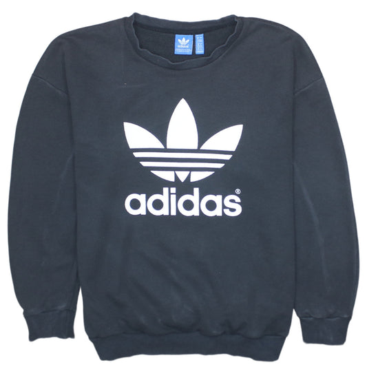 Adidas Women Black Crew Neck Trefoil Logo Pullover Sweatshirt Size 8