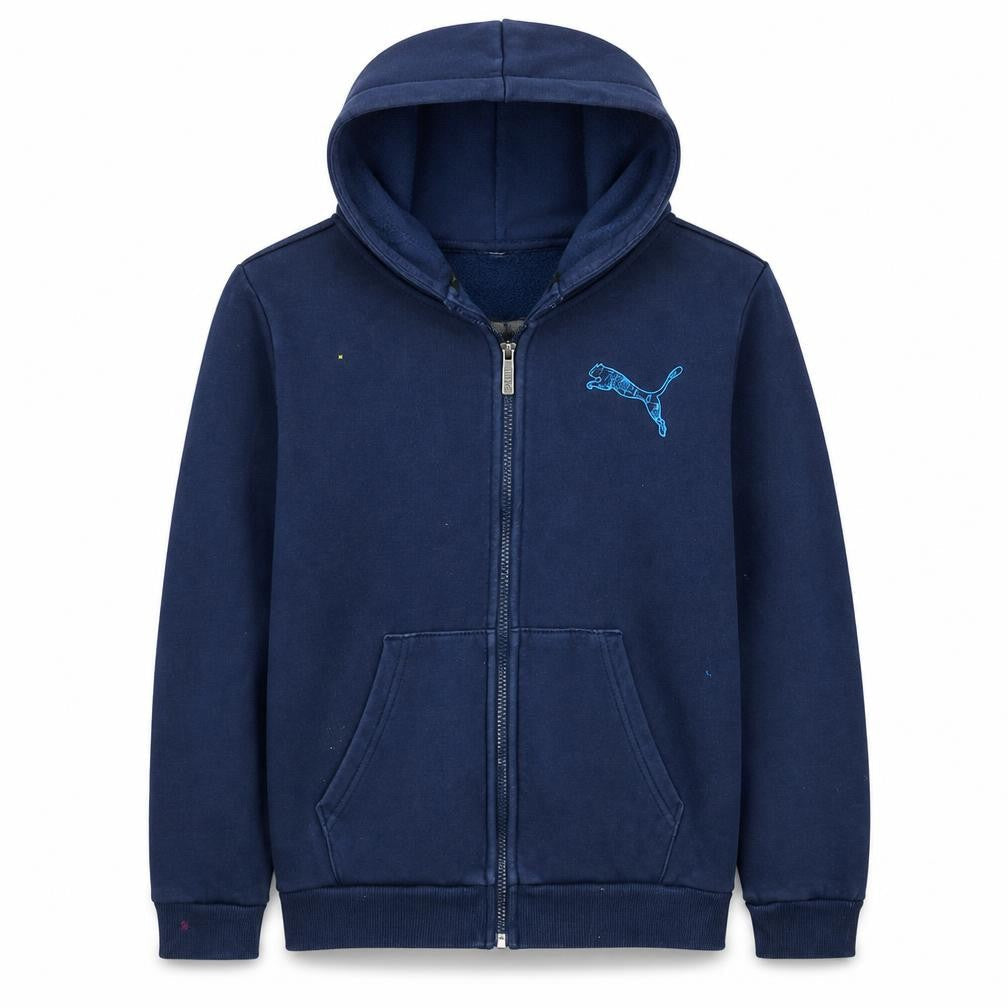 Puma Boys Navy Blue Full Zip Hoodie 13-14 Years Cotton Blend Logo Print