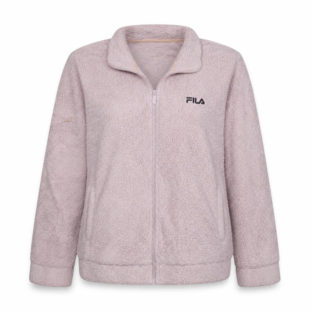 FILA Women Beige Fleece Full Zip Jacket L Sports Casual