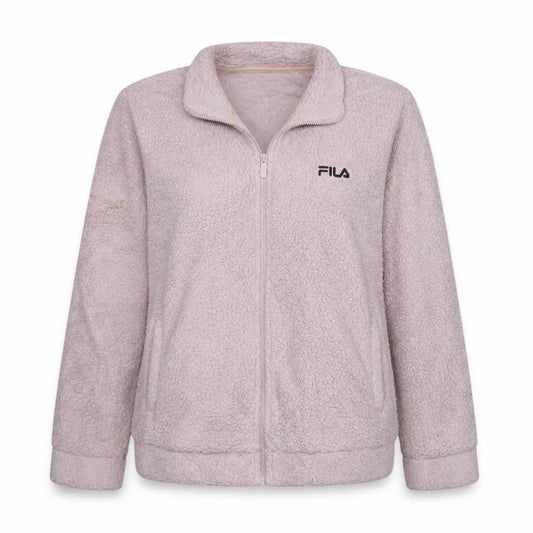 FILA Women Beige Fleece Full Zip Jacket L Sports Casual