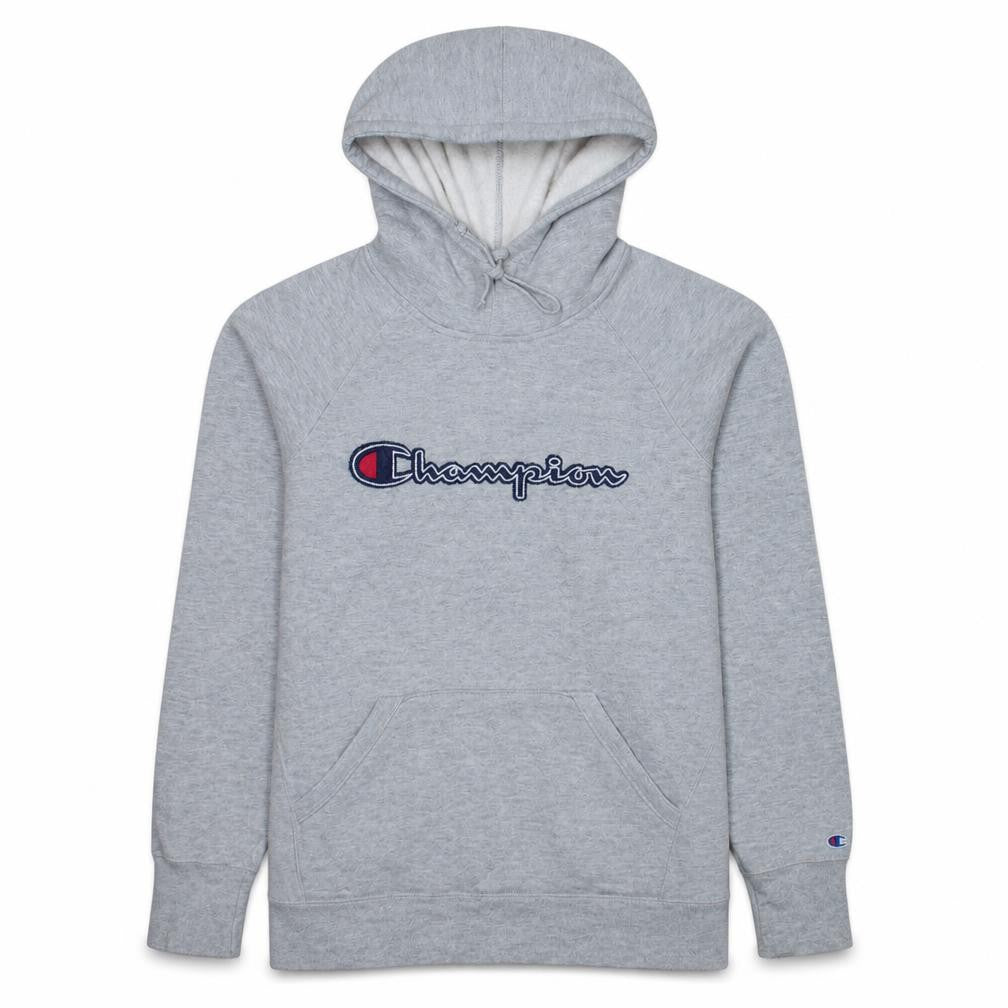 Champion Mens Grey Embroidered Logo Hoodie Medium Pullover Athletic