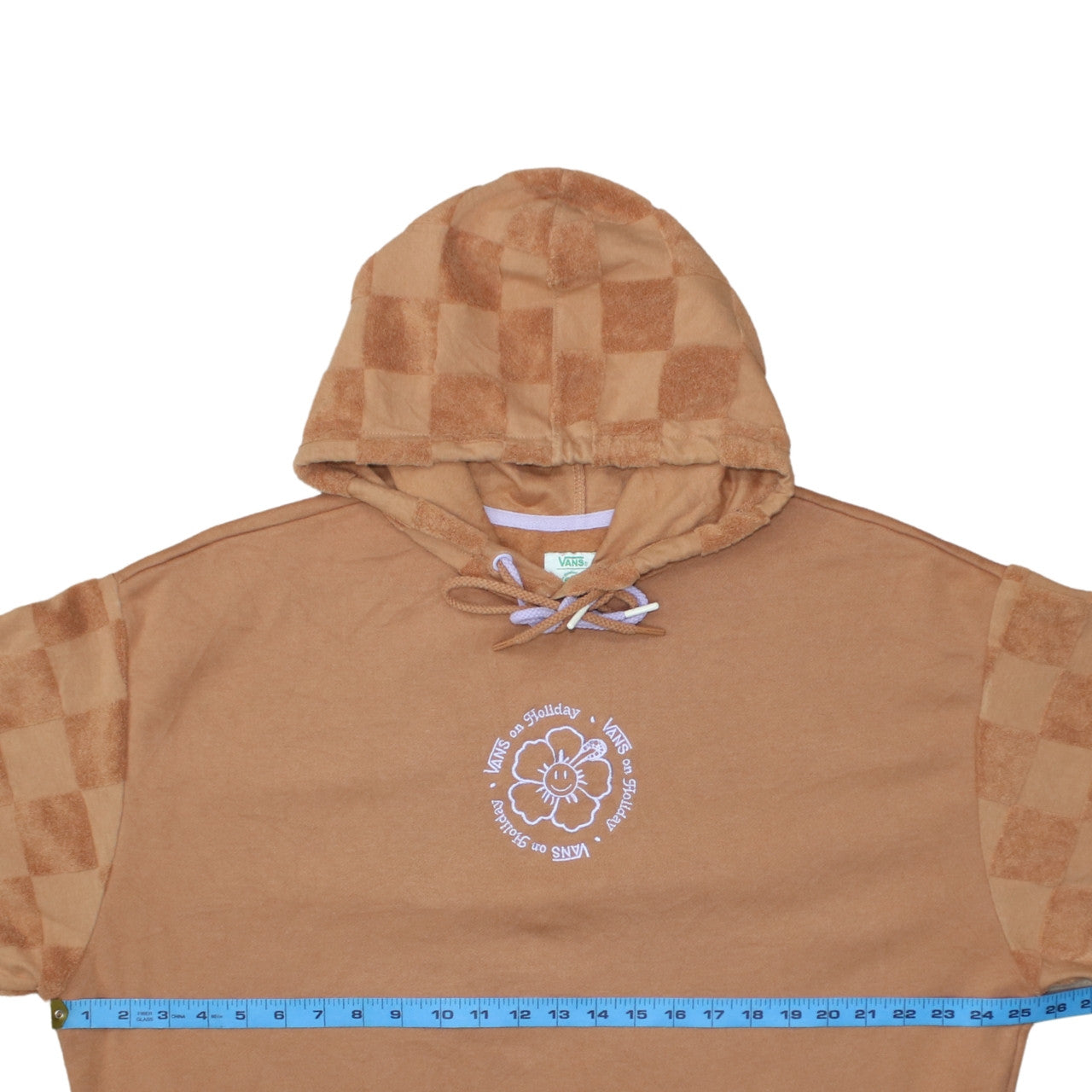 Vans Mens Brown Small Pullover Hoodie Checkerboard Fleece Cotton Blend