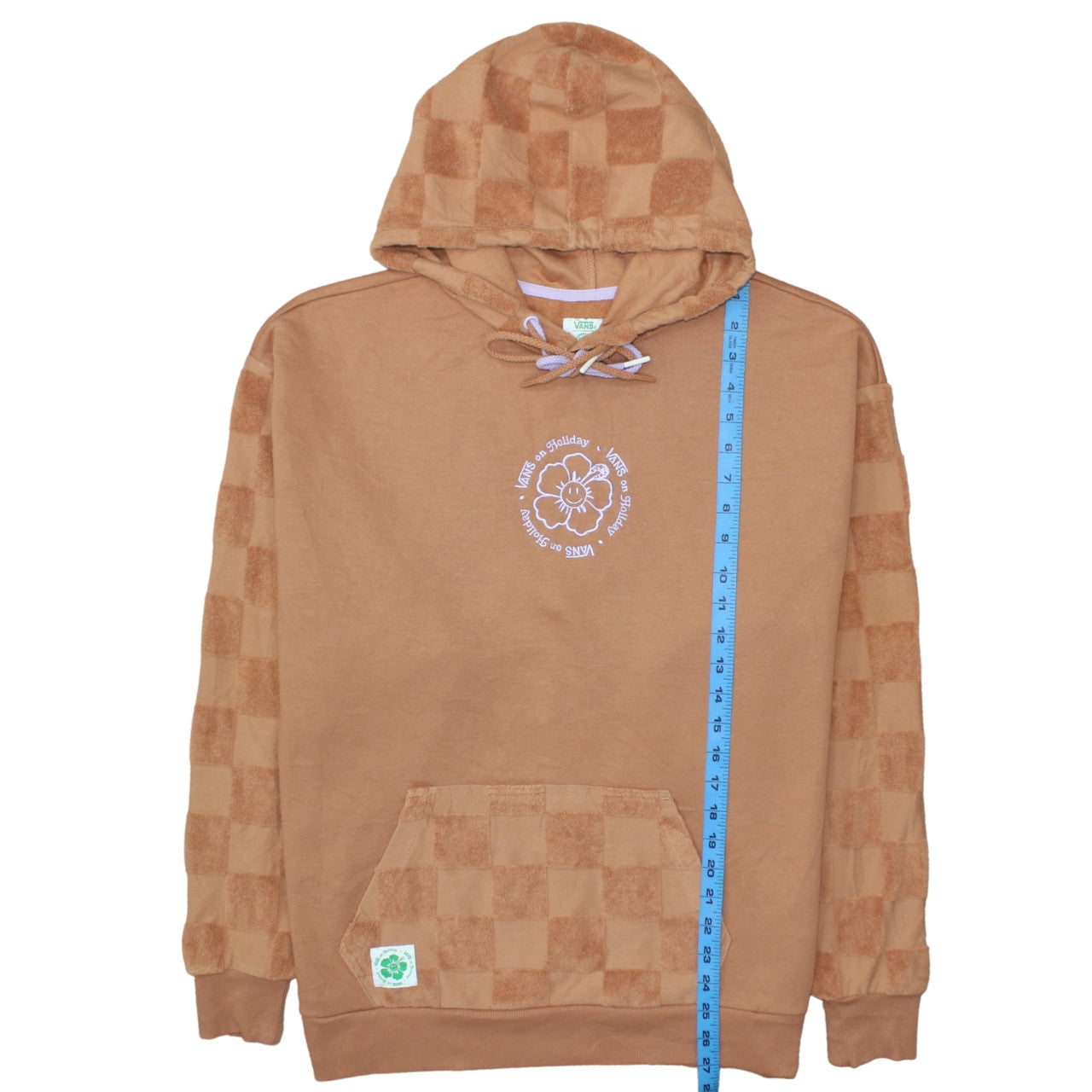 Vans Mens Brown Small Pullover Hoodie Checkerboard Fleece Cotton Blend