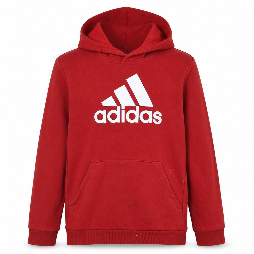Adidas Boys Red Pullover Hoodie 13-14 Years Cotton Blend Logo Sportswear