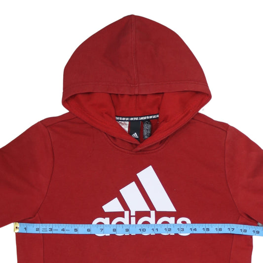 Adidas Boys Red Pullover Hoodie 13-14 Years Cotton Blend Logo Sportswear