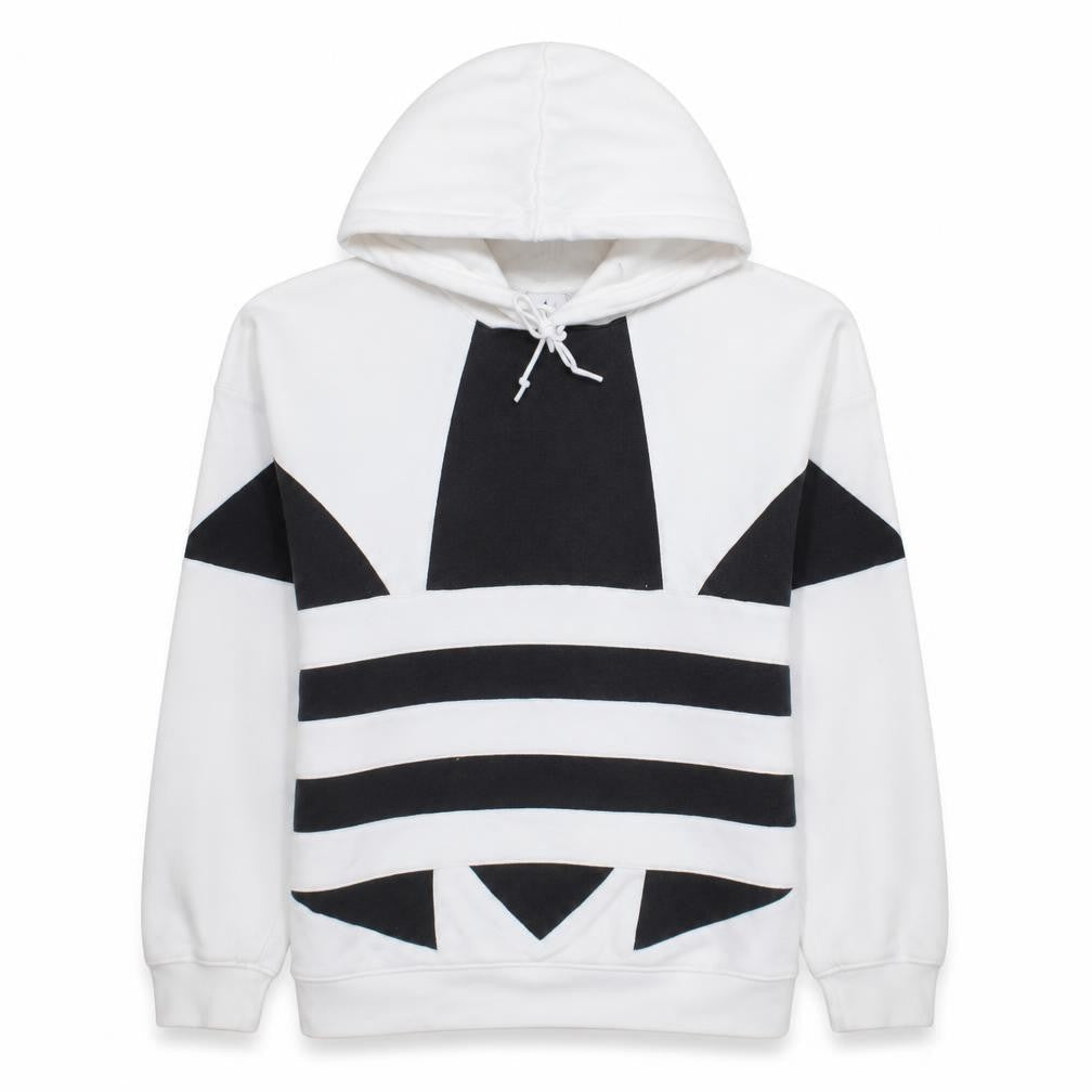 Front view of Adidas women’s white black hooded pullover sweatshirt xs