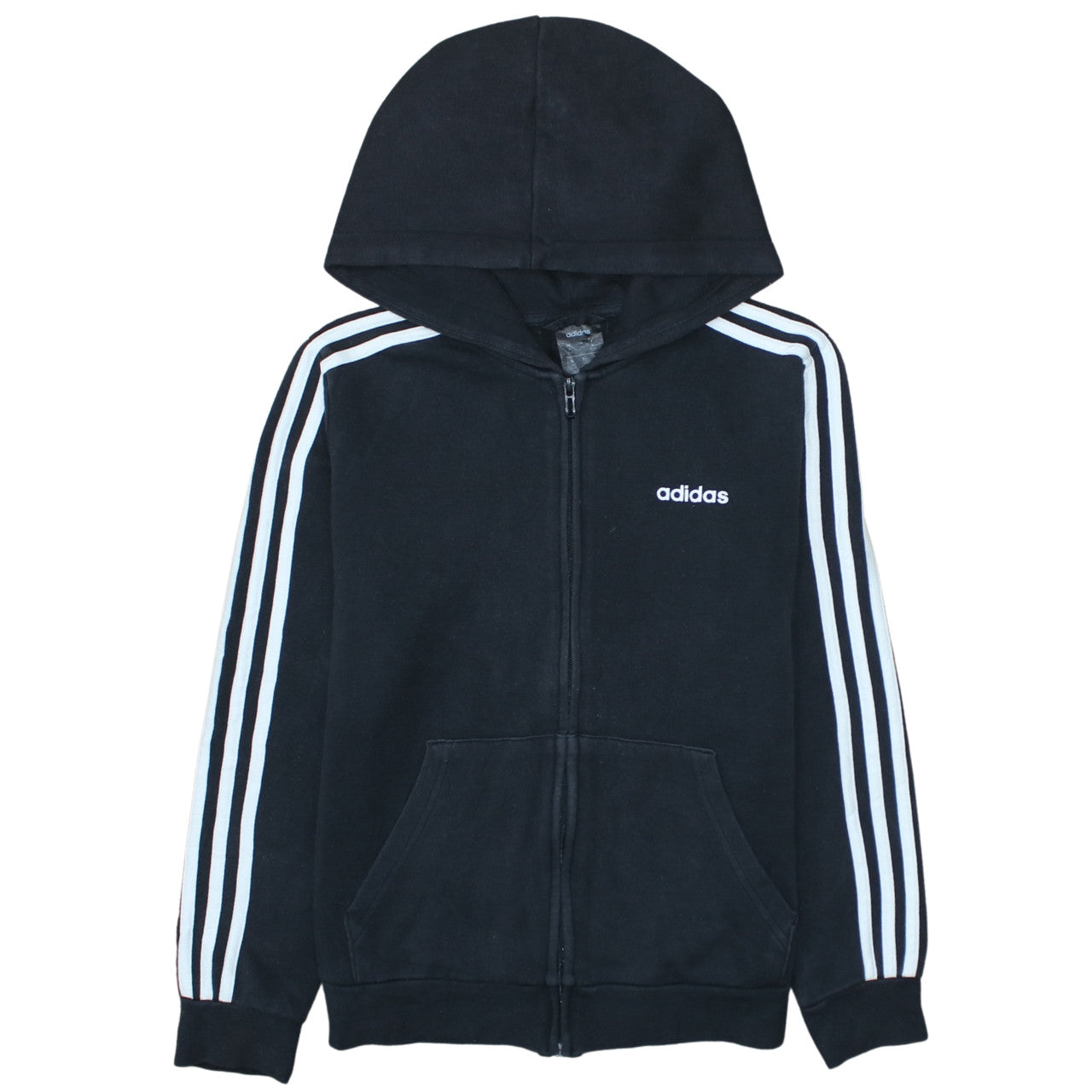 Adidas Women Black Full Zip Hoodie Size 12-14 Hooded Sweatshirt