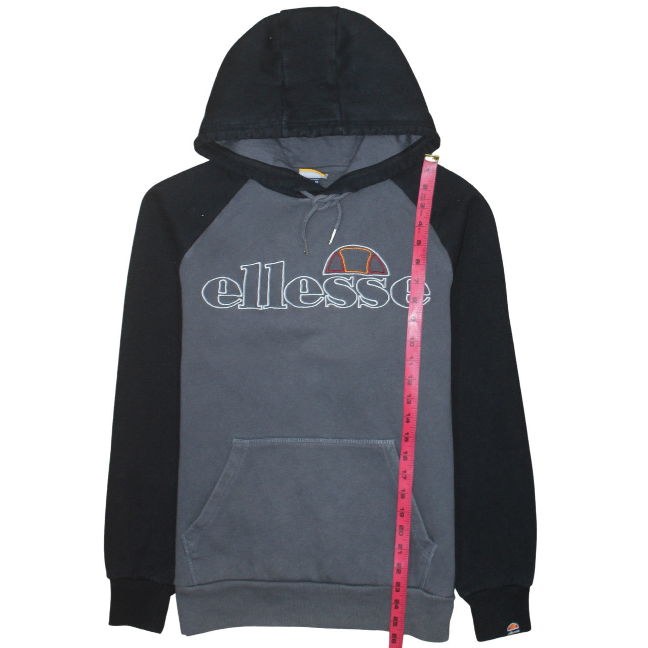 Ellesse Men’s Grey Black Pullover Hoodie M Embroidered Logo Sweatshirt