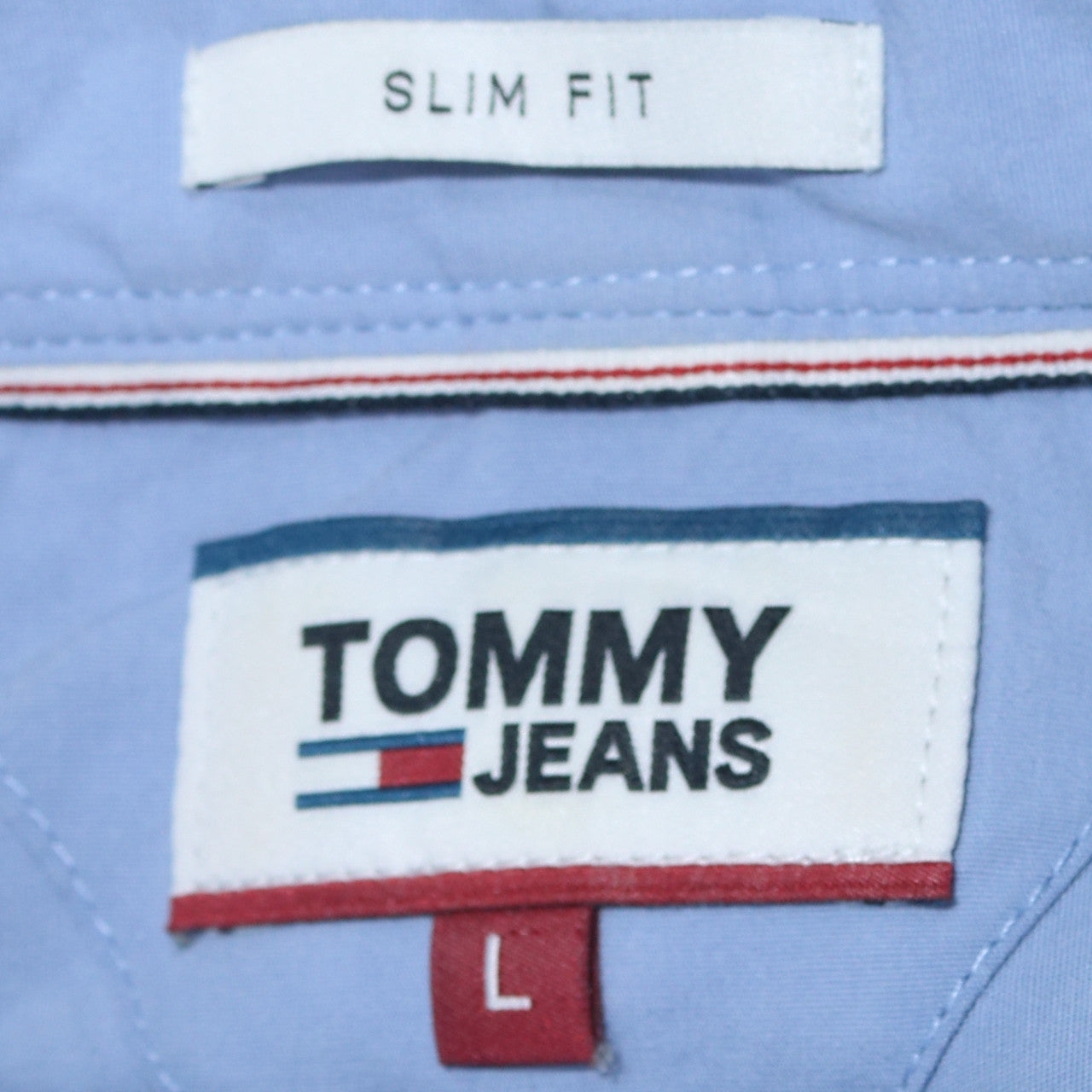 Tommy Jeans Men Blue Slim Fit Long Sleeve Button-Up Shirt L