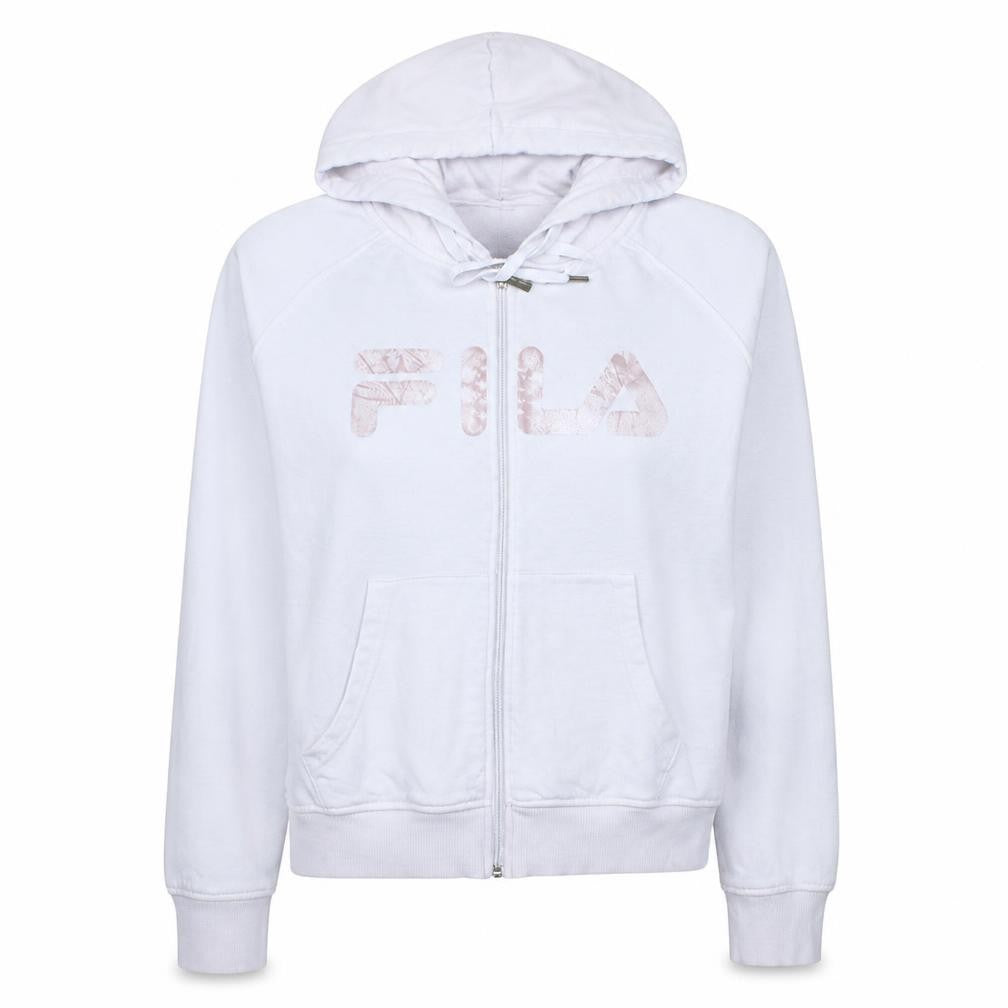 Fila Womens White Full Zip Hoodie Size M Cotton Blend Logo Sweatshirt
