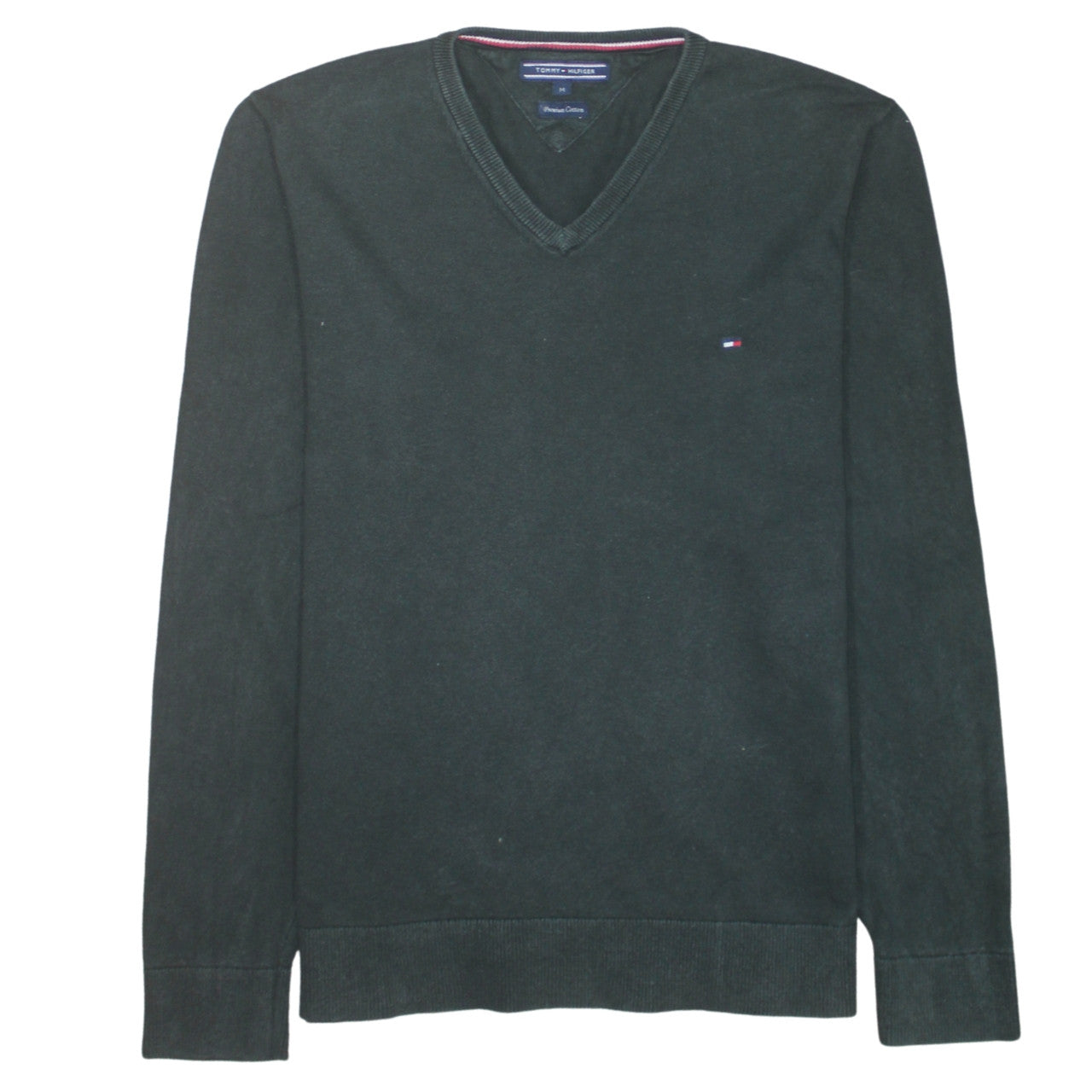 Tommy Hilfiger Men Black V-Neck Cotton Pullover Jumper M