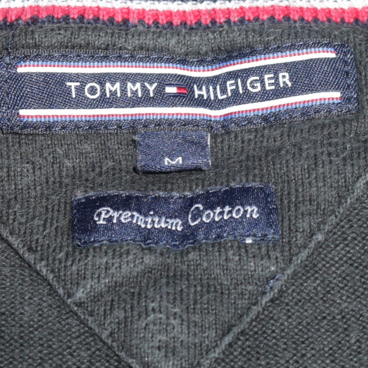 Tommy Hilfiger Men Black V-Neck Cotton Pullover Jumper M