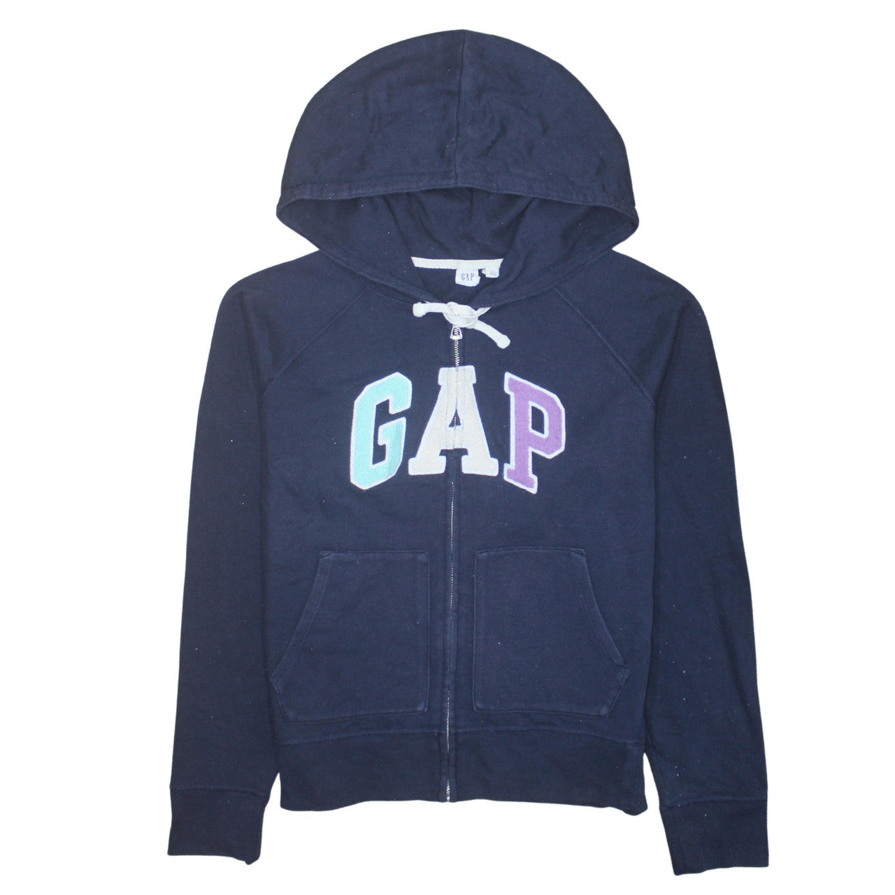 GAP Womens Navy Blue Full Zip Hoodie L Hooded Cotton Blend Sweatshirt