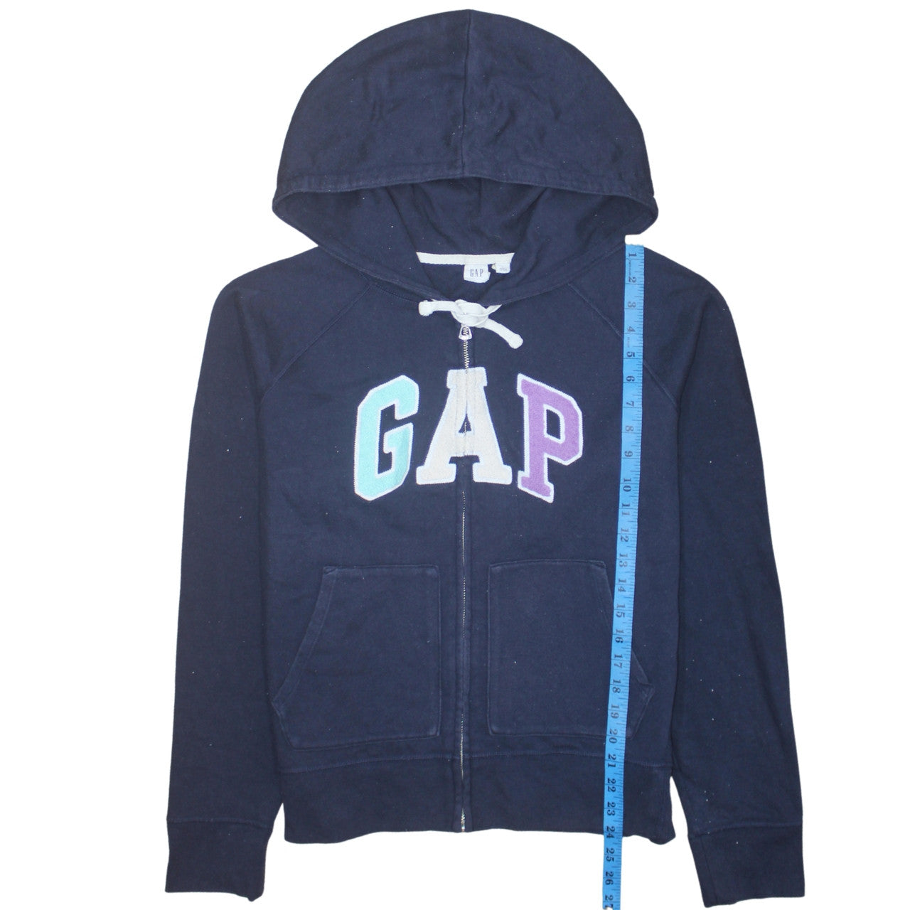 GAP Womens Navy Blue Full Zip Hoodie L Hooded Cotton Blend Sweatshirt