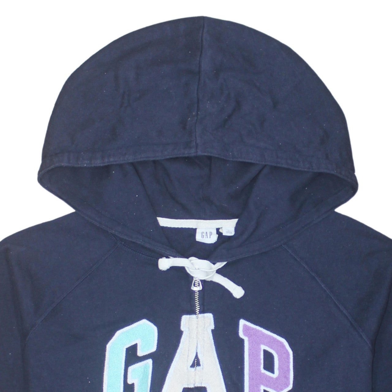 GAP Womens Navy Blue Full Zip Hoodie L Hooded Cotton Blend Sweatshirt