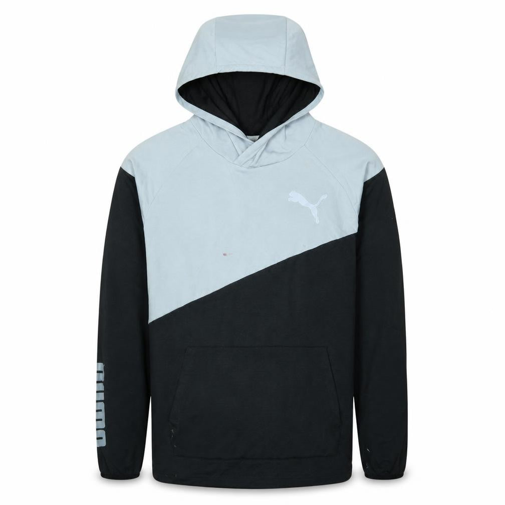 Puma Men's Black & Grey Colourblock Hooded Long Sleeve T-Shirt S