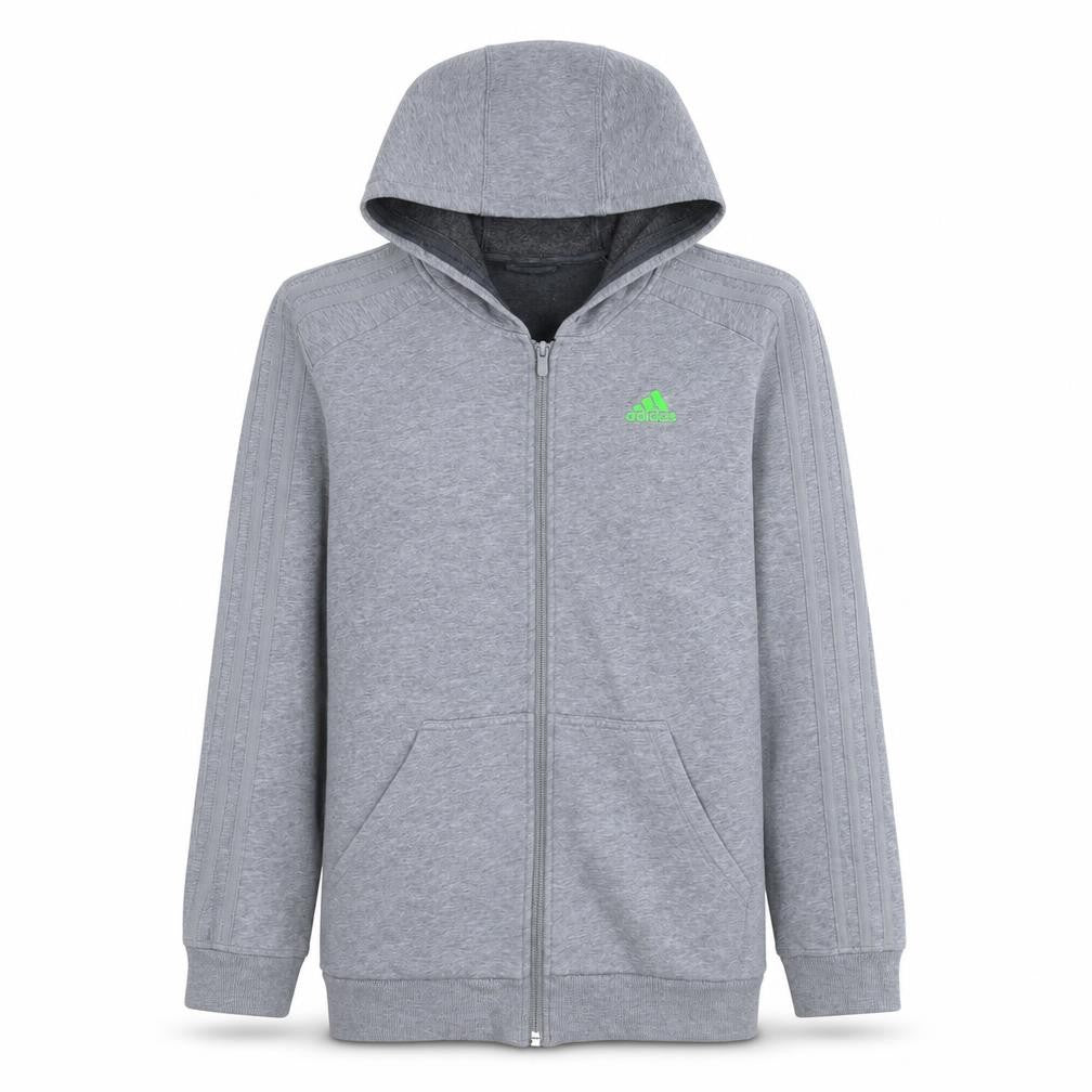 Front view of Adidas Men's Grey Full Zip Hoodie, size M, Sports Fleece Jacket