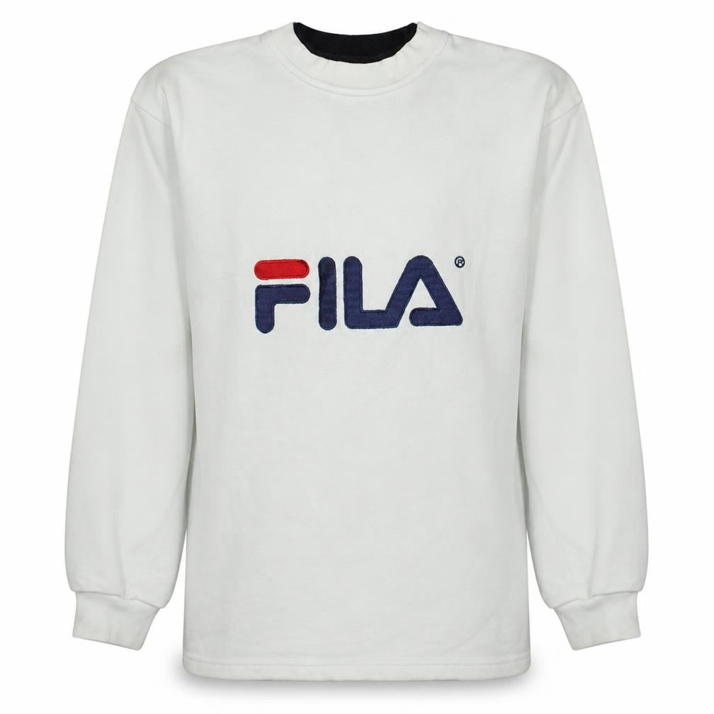 Fila Men's White Embroidered Logo Pullover Sweatshirt S Vintage