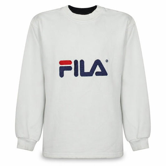 Fila Men's White Embroidered Logo Pullover Sweatshirt S Vintage