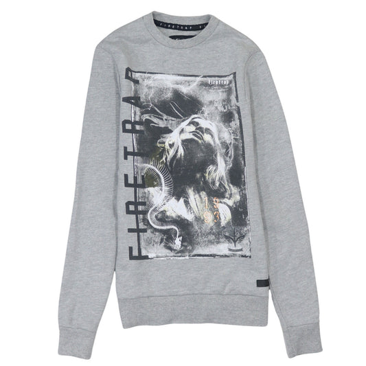 Firetrap Men Grey Graphic Crew Neck Sweatshirt Size S