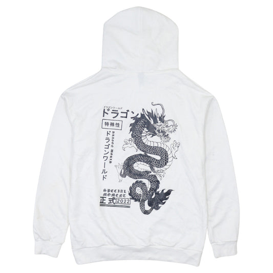 ROMWE Men's White Dragon Graphic Pullover Hoodie Size S