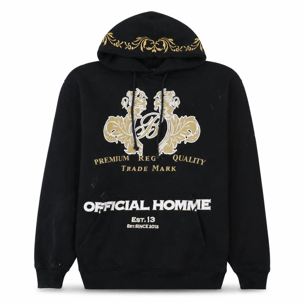 boohooMAN Men's Black XS Pullover Hoodie Graphic Print Embroidered Design