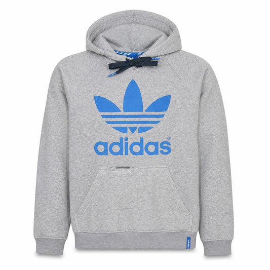 adidas Mens Grey Hoodie Medium Pullover Fleece Logo Sweatshirt