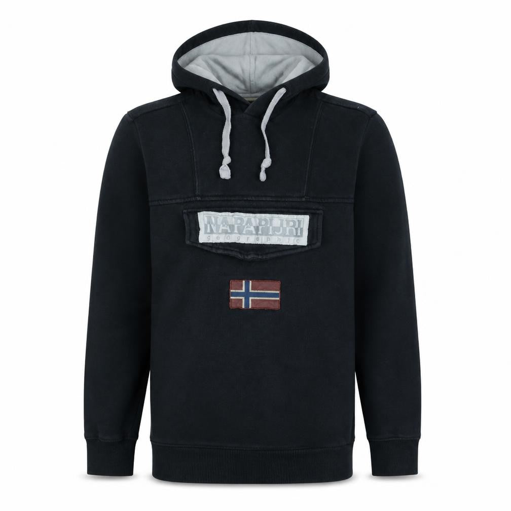 Napapijri Men's Black Pullover Hoodie M Logo Outdoor Fleece