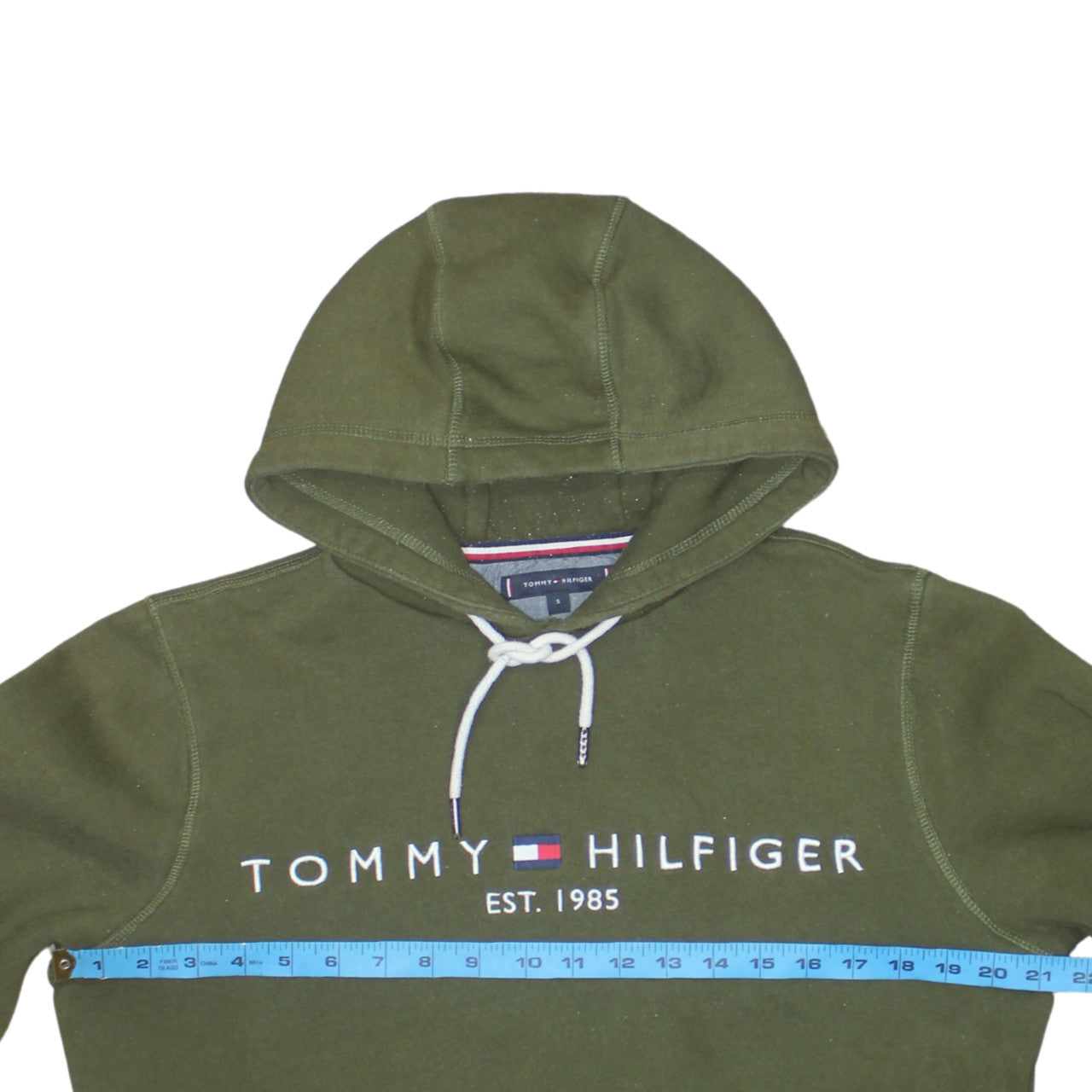 Tommy Hilfiger Men's Green Pullover Hoodie Small Logo Fleece