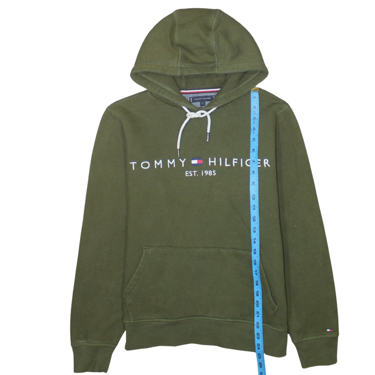 Tommy Hilfiger Men's Green Pullover Hoodie Small Logo Fleece