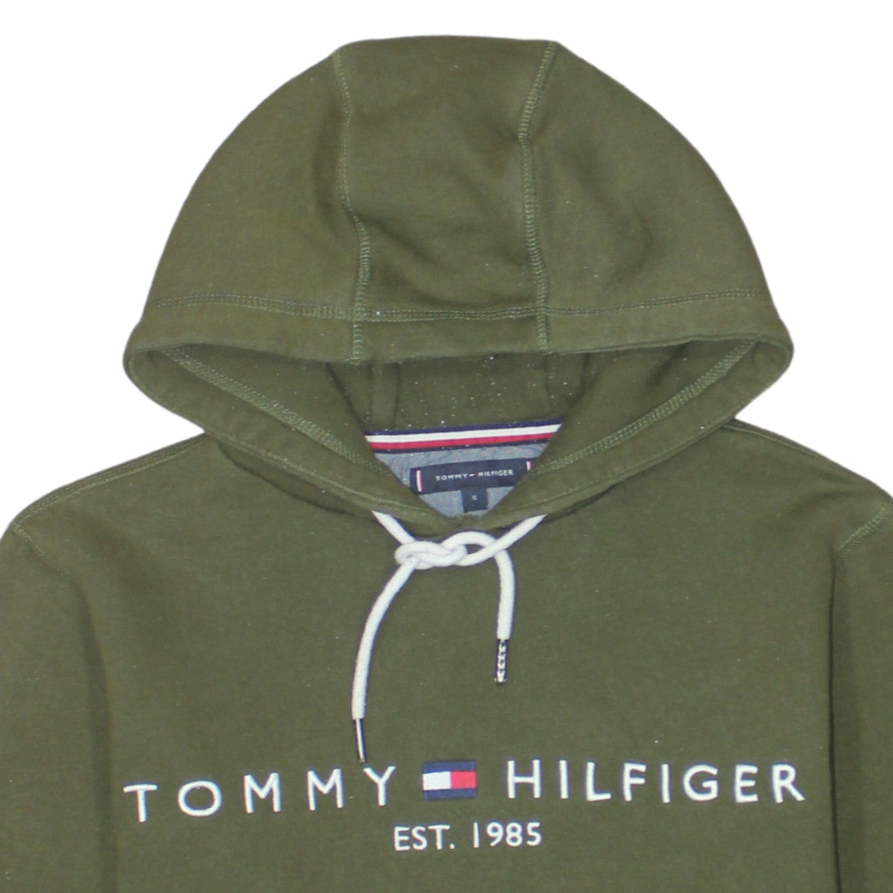 Tommy Hilfiger Men's Green Pullover Hoodie Small Logo Fleece