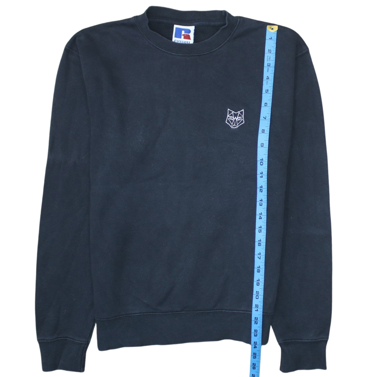 Russell Men's Black Small Crew Neck Embroidered Wolf Sweatshirt