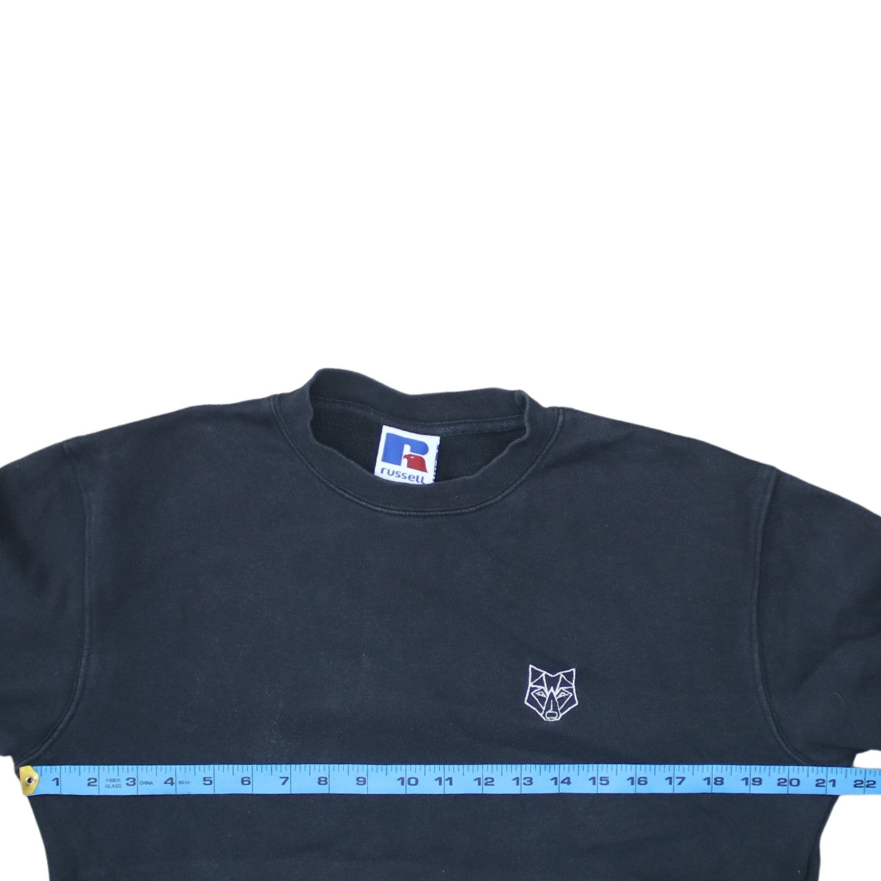 Russell Men's Black Small Crew Neck Embroidered Wolf Sweatshirt