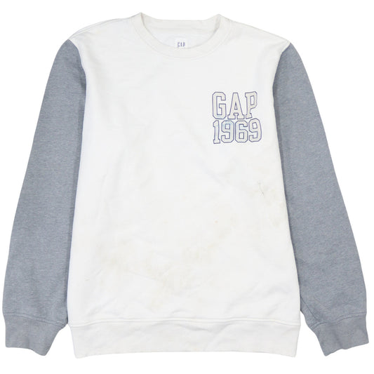 GAP Men's White Grey Logo 1969 Crew Neck Pullover Sweatshirt L