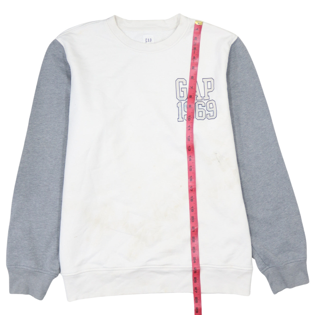 GAP Men's White Grey Logo 1969 Crew Neck Pullover Sweatshirt L