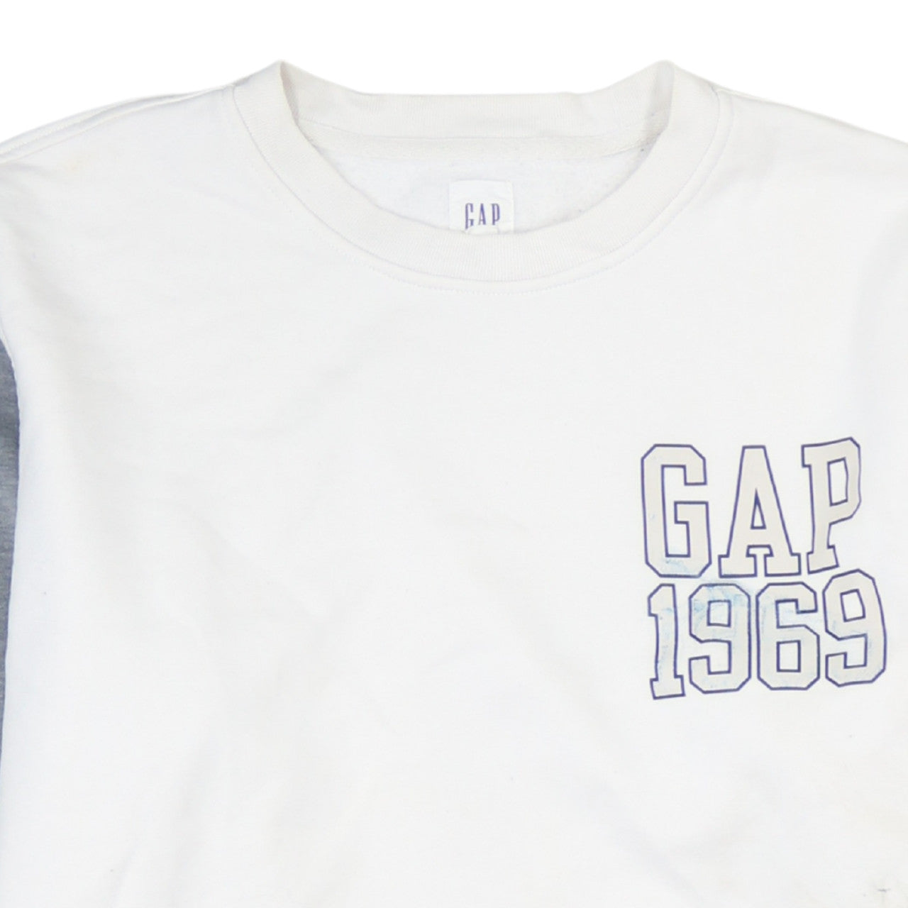 GAP Men's White Grey Logo 1969 Crew Neck Pullover Sweatshirt L