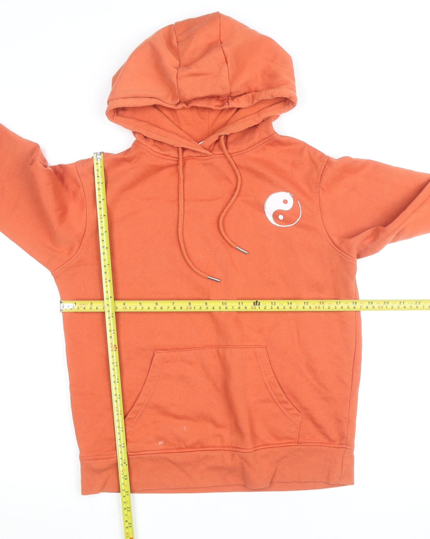 Primark Unisex Orange Yin Yang Pullover Hoodie XS Regular Fit