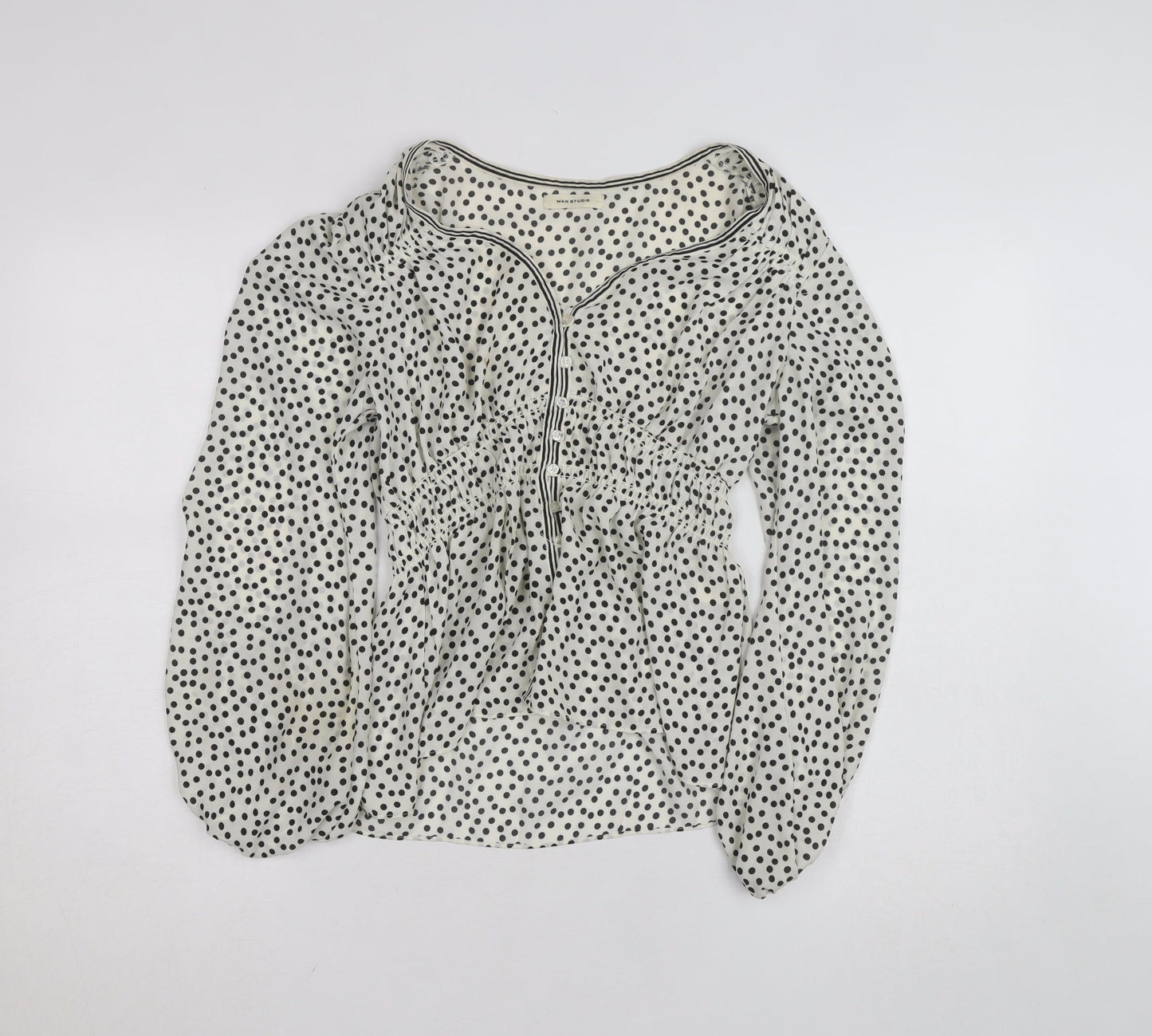 Max Studio Women’s White Polka Dot Tunic Blouse Size M Long Sleeve