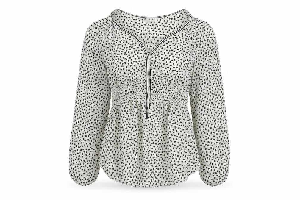 Max Studio Women’s White Polka Dot Tunic Blouse Size M Long Sleeve