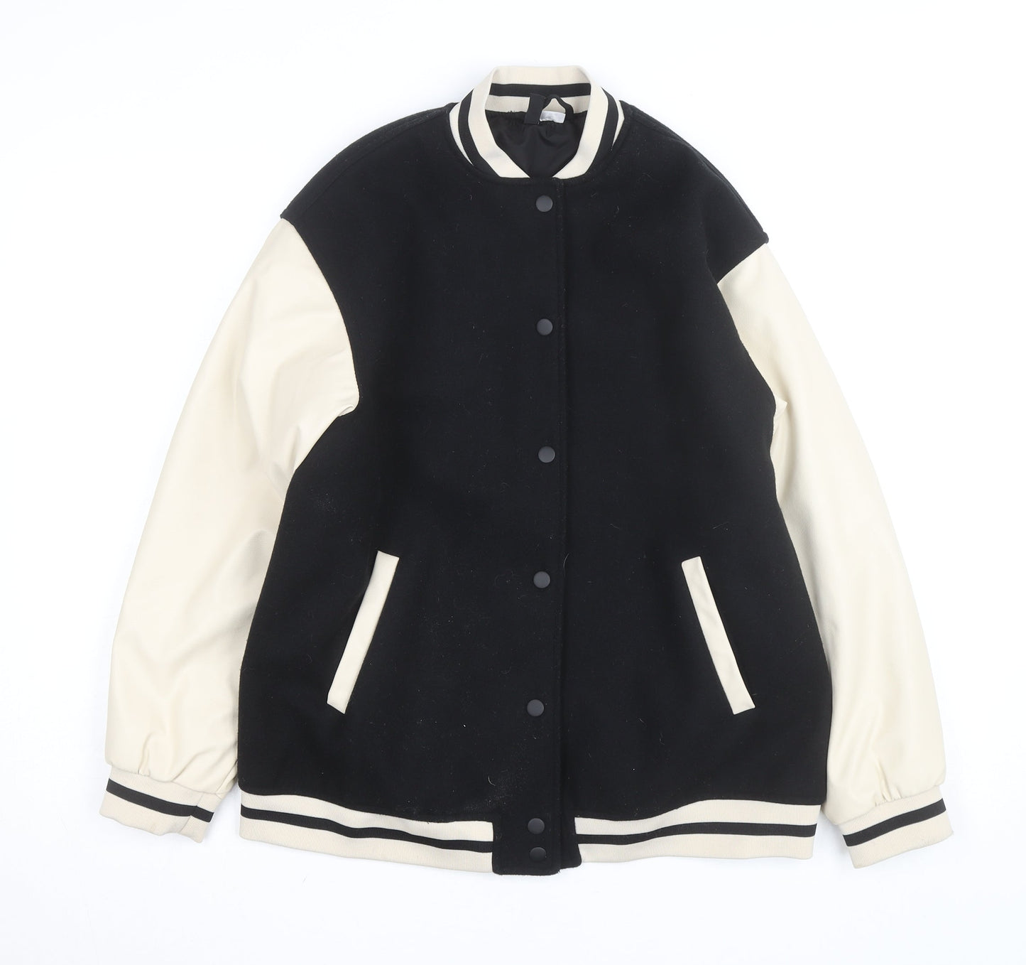 H&M Men Black Varsity Jacket XS Wool Blend Retro College Style