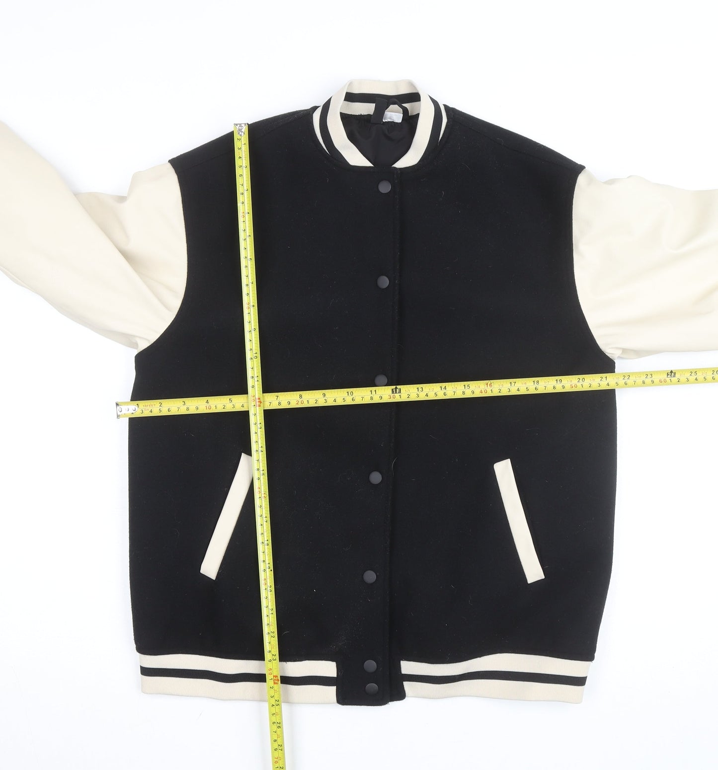 H&M Men Black Varsity Jacket XS Wool Blend Retro College Style
