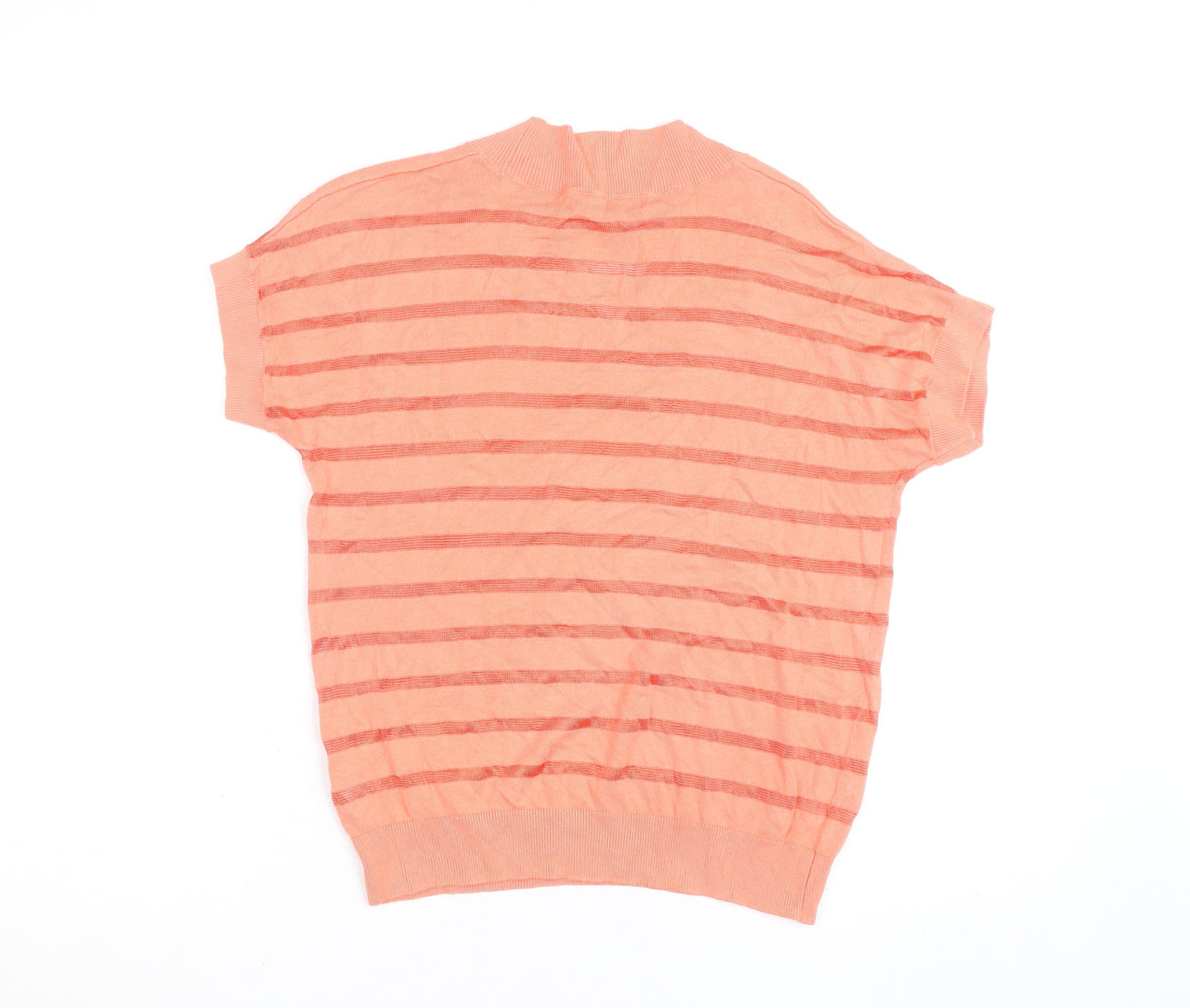 F&F Women's Pink Striped Knit Short Sleeve V-Neck Top XS