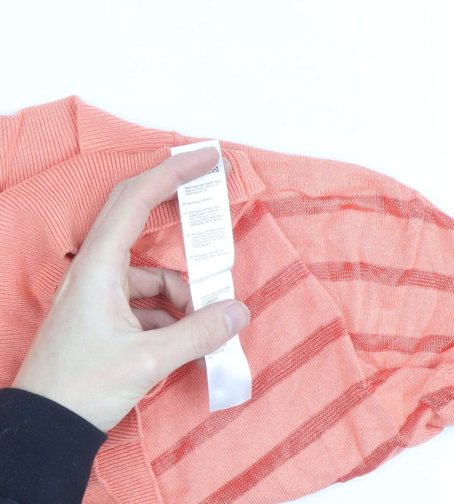 F&F Women's Pink Striped Knit Short Sleeve V-Neck Top XS